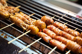Meat and vegetables, grilled skewers