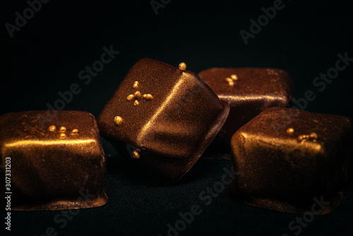 Close up of delicious golden chocolate cream bites