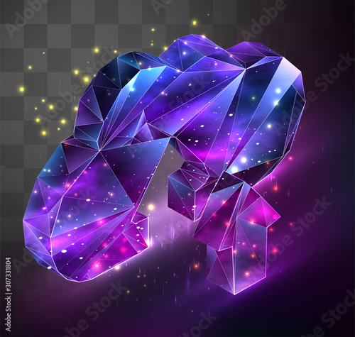 3d vector symbol on mosaic background, space locked in crystal object