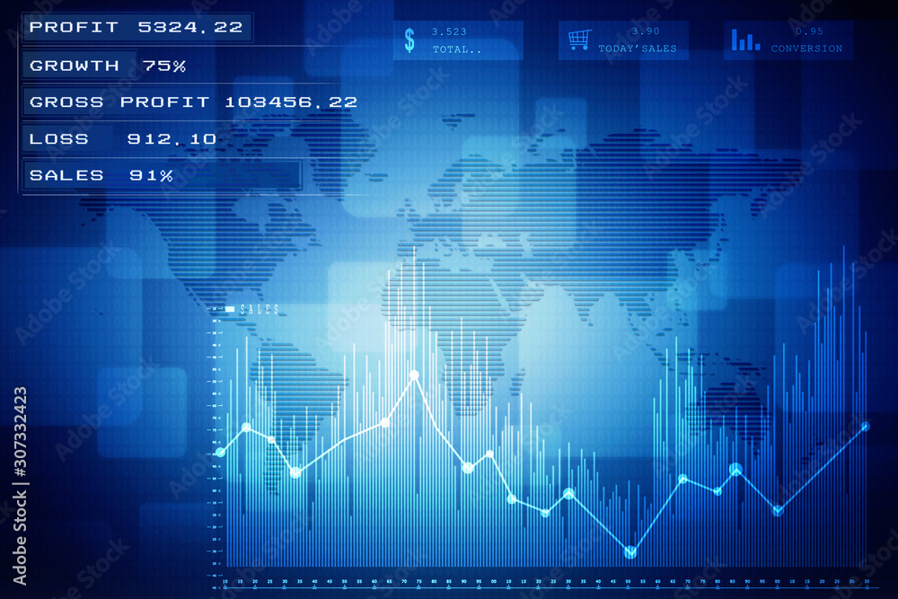 2d rendering Stock market online business concept. business Graph 2d rendering Stock market online business concept. business Graph