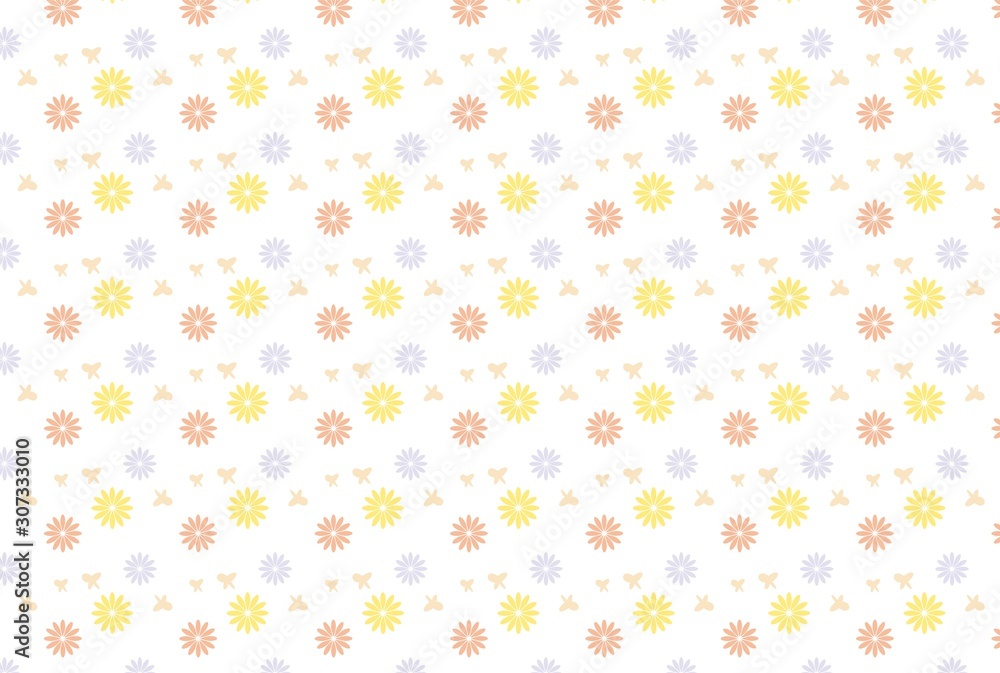 蝶とピンクと黄色と水色の花の春のシームレスパターン壁紙 Vector De Stock Adobe Stock