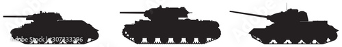 Tank army vector silhouettes, WW2 Soviet Russian T-34 76 medium tank, KV-1 heavy tank and T-34 85 medium tank in Moscow, Leningrad, Stalingrad, Kiev, Odessa, Sevastopol, Kharkov and Kursk battles