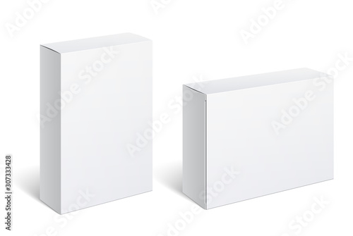 Realistic White Package Box. For Software, electronic device and other products. Vector illustration. photo
