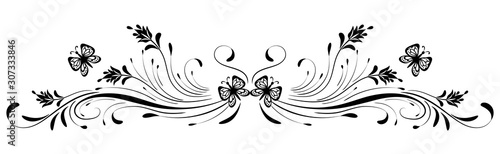 Vintage floral ornament with butterflies