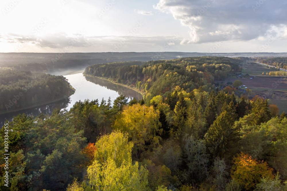 Nemunas river from view tower  in the fall