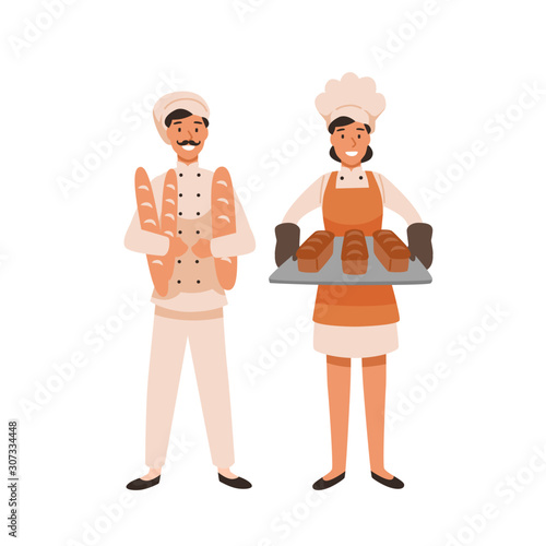 Smiling bakers flat vector illustration