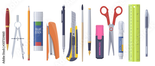 Stationery set. School business items. Vector flat isolated illustration