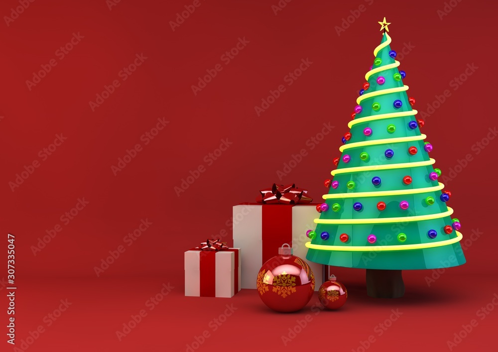 3D Illustration Christmas Tree with Snowman and gift present isolated on pastel background 3D Illustration Christmas Tree with Snowman and gift present isolated on pastel background
