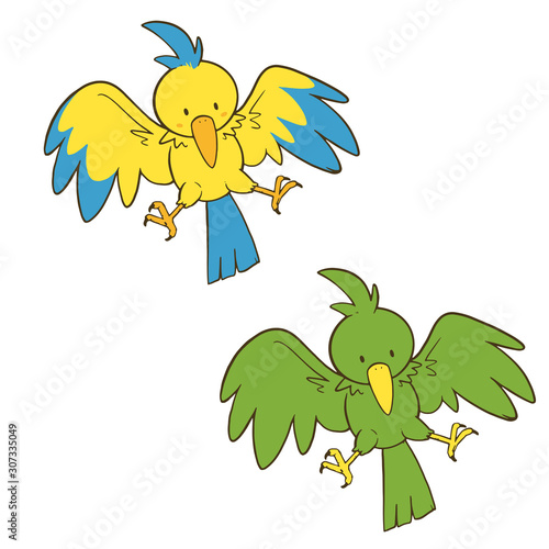 飛んでいる二匹のインコのイラスト