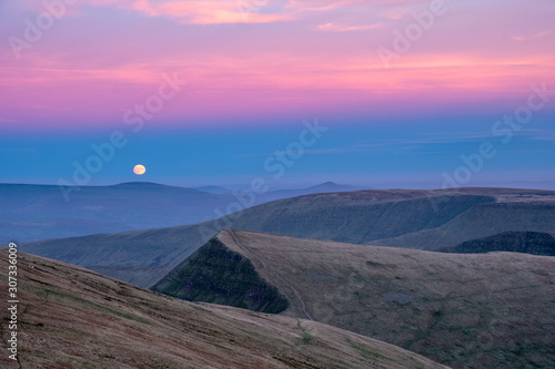 Moonrise over brecon beacons