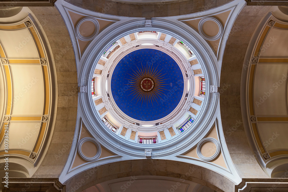Lisbon, Portugal - March 21, 2019 - bottom view of the beautiful. ceiling of catholic cathedral Lisbon, Portugal - March 21, 2019 - bottom view of the beautiful. ceiling of catholic cathedral
