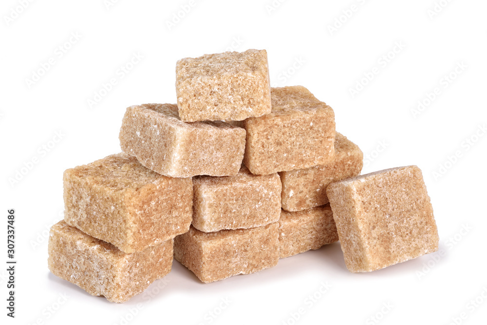 Cane sugar cubes on a white background Cane sugar cubes on a white background
