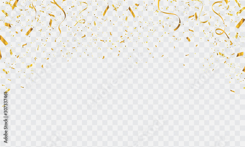 Celebration background template with confetti and gold ribbons. luxury greeting rich card. photo