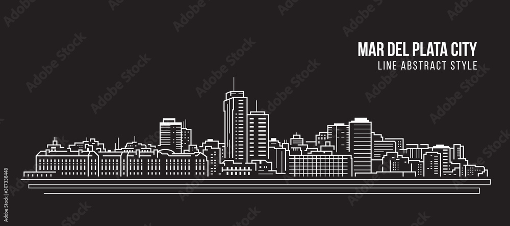 Cityscape Building panorama Line art Vector Illustration design - Mar del plata city