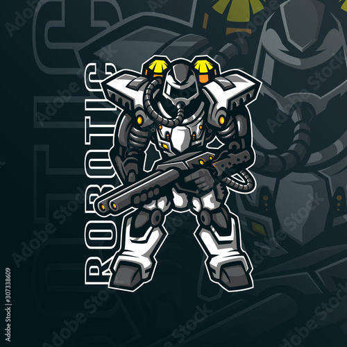 robotic mascot logo design vector with modern illustration concept style for badge, emblem and tshirt printing. action robotic illustration.