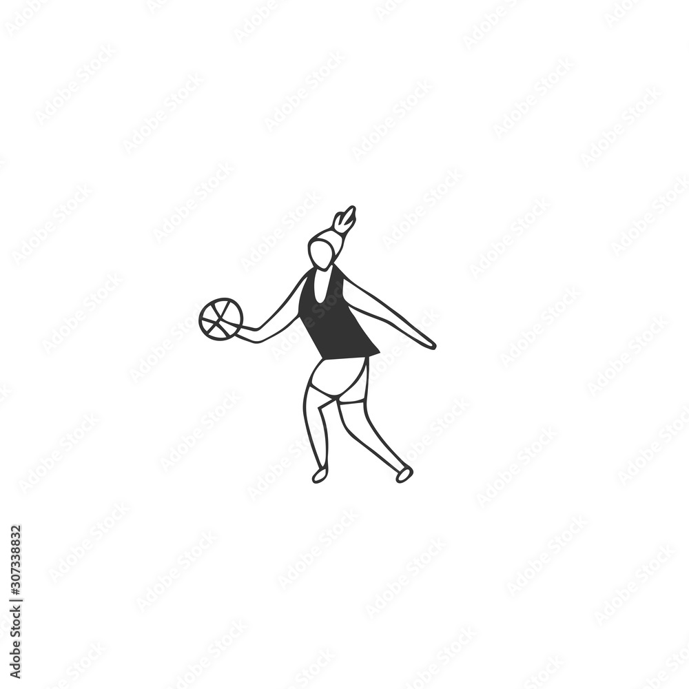 A female basketball player. Professional sport. Active way of life. Vector hand drawn icon. A female basketball player. Professional sport. Active way of life. Vector hand drawn icon.