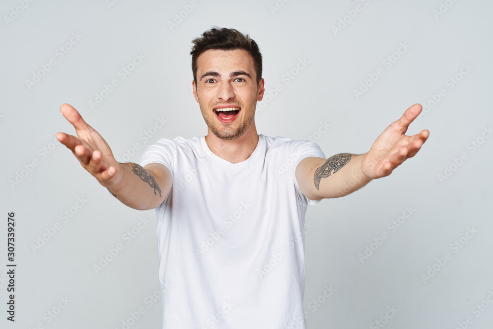 happy man with arms raised happy man with arms raised