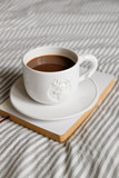 cup of coffee in scandinavian style. Breakfast in bed