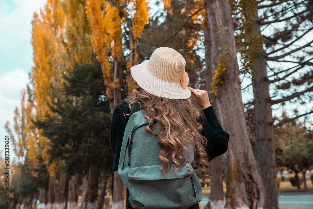 traveler young woman in nature