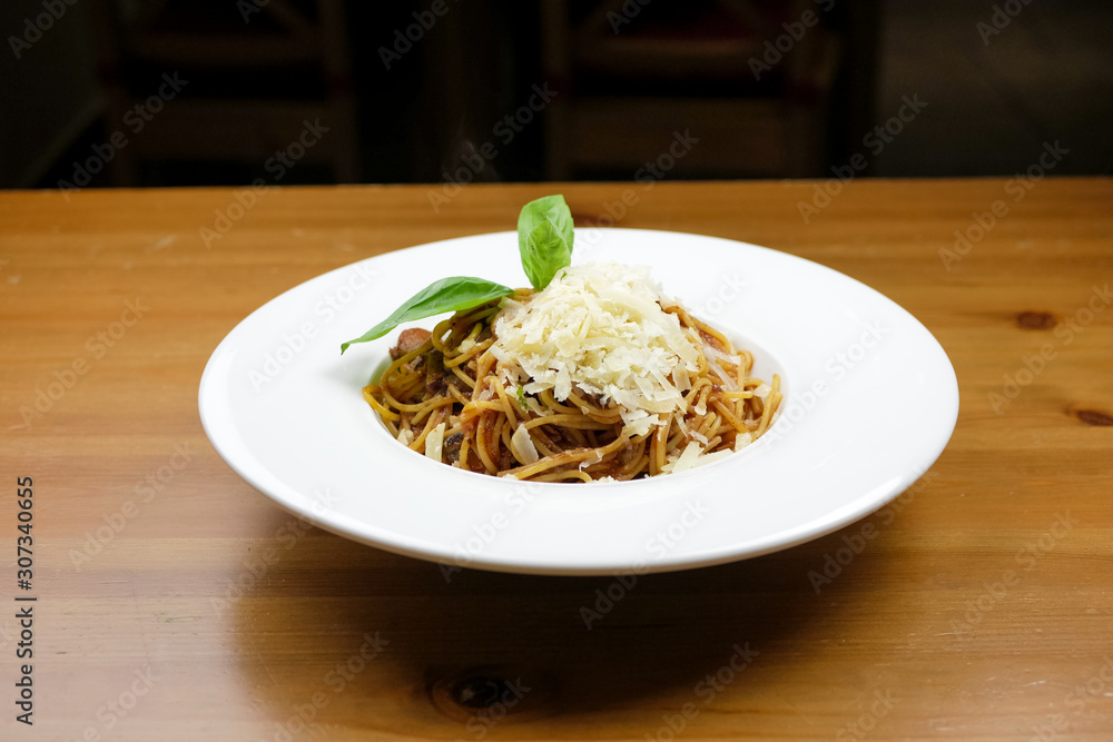 Pasta dish on a restaurant table