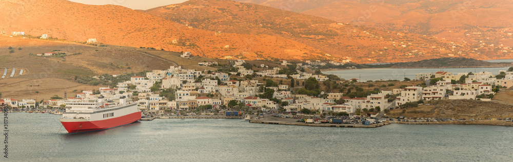Gavrio port at Andros island in Greece panorama.