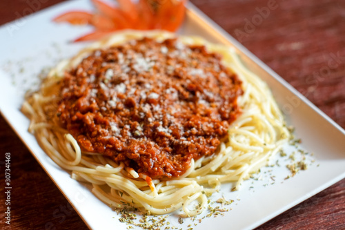 Pasta dish on a restaurant table