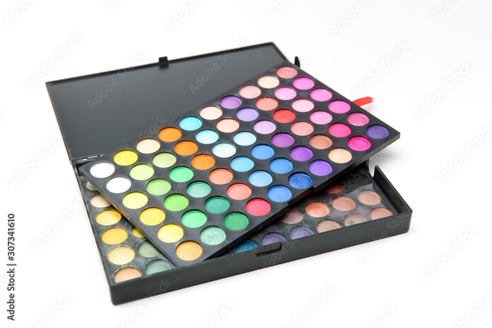 set of colorful eyeshadows on white background set of colorful eyeshadows on white background