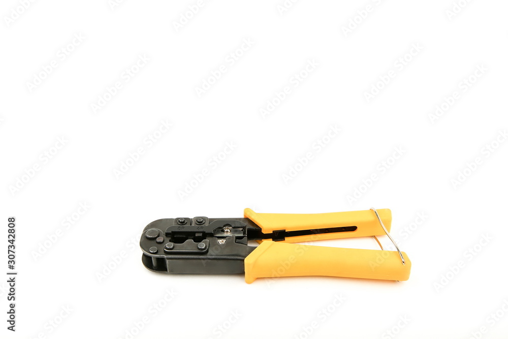 twisted pair crimping tool on white background with copy space twisted pair crimping tool on white background with copy space