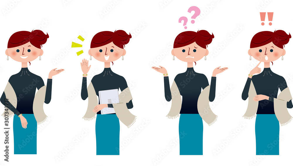 私服で説明をする女性 私服で説明をする女性