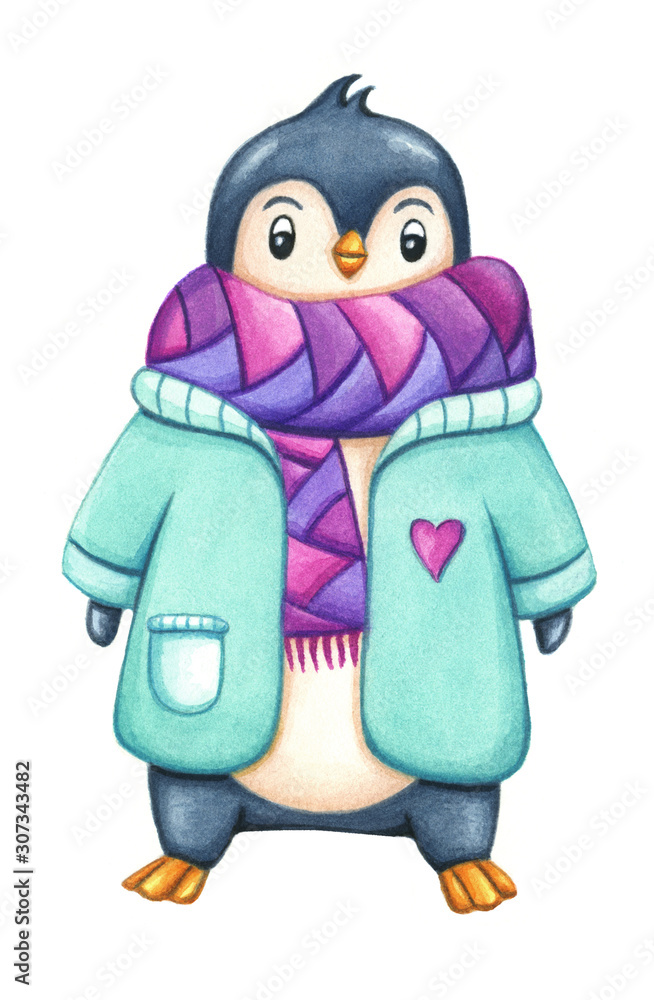 Penguin watercolor illustration isolated on white background. Cute and funny sea bird, for winter and kids designs. Penguin watercolor illustration isolated on white background. Cute and funny sea bird, for winter and kids designs.