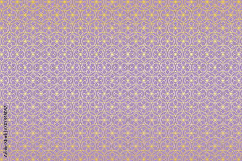和柄 一重円 金色の花 藤色