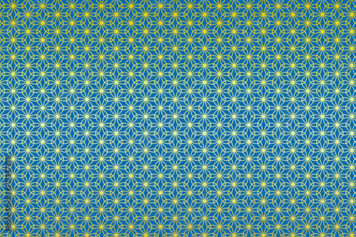 和柄 輪違い麻の葉 花 空色