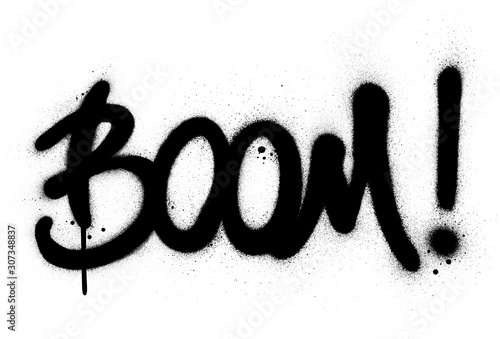 graffiti boom word sprayed in black over white