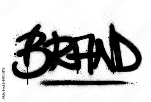 graffiti brand word sprayed in black over white