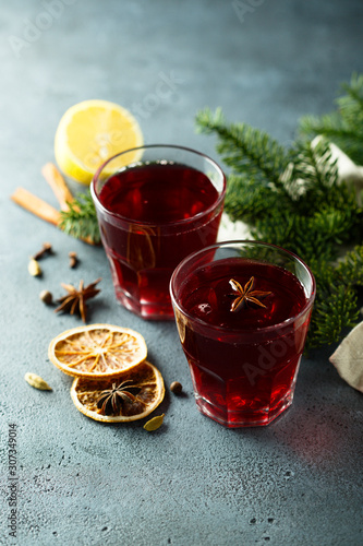 Homemade mulled wine with spices