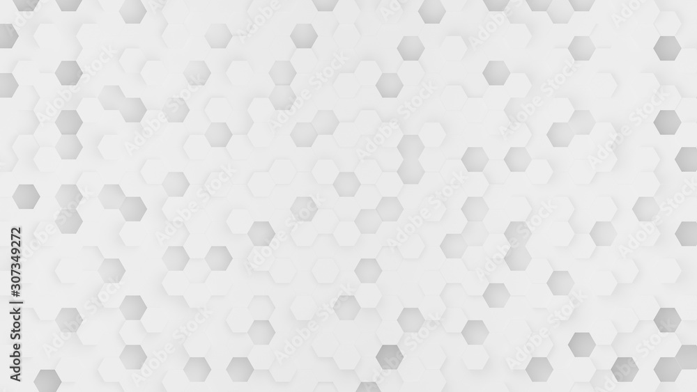 White hexagon abstract background with futuristic pattern digital technology or honeycomb style. Modern geometry Backdrop. 3D Rendering.
