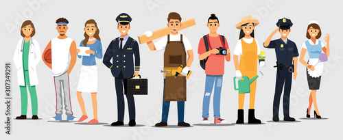 People Group Different Job Set,  Flat Vector Illustration Background