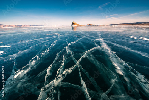 Canvastavla Natural breaking ice in frozen water at Lake Baikal, Siberia, Russia