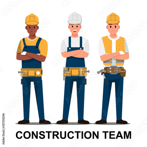 Technician and builders and engineers and mechanics and Construction Worker People teamwork ,Vector illustration cartoon character. - Vector