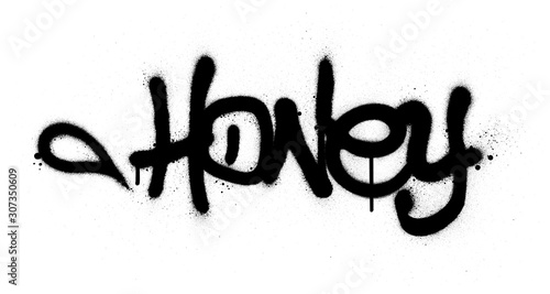 graffiti honey word sprayed in black over white