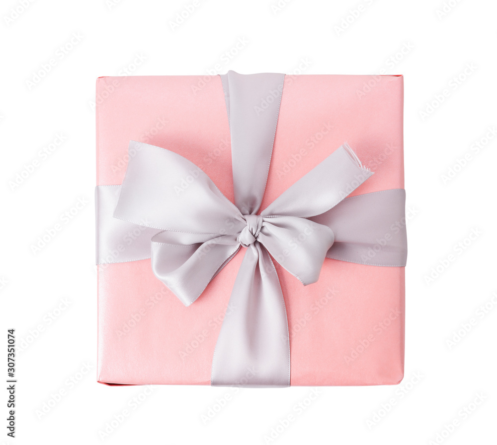 Pink gift box with ribbon on white Pink gift box with ribbon on white