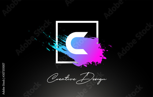 C Artistic Brush Letter Logo Design in Purple Blue Colors Vector