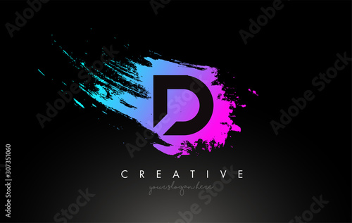 D Artistic Brush Letter Logo Design in Purple Blue Colors Vector