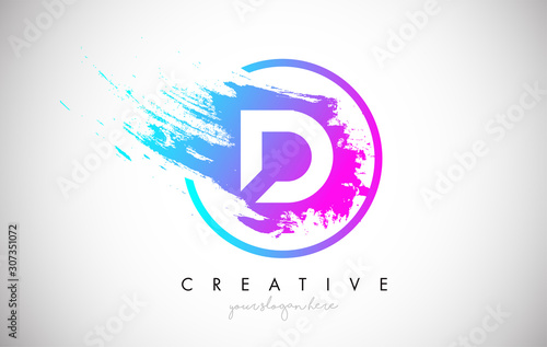 D Artistic Brush Letter Logo Design in Purple Blue Colors Vector