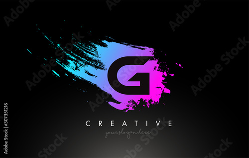 G Artistic Brush Letter Logo Design in Purple Blue Colors Vector