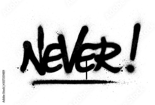 graffiti never word sprayed in black over white