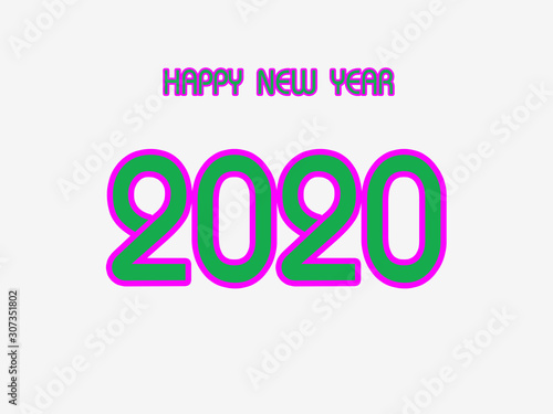 Happy New Year 2020. Font. Happy New Year 2020. Bright green on a white background