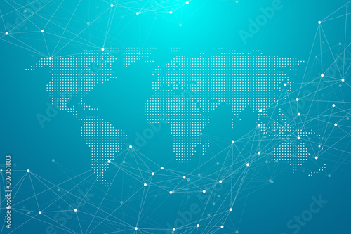 Abstract digital network connection structure on blue background. Artificial intelligence and engineering technology concept. Global network Big Data, Lines plexus, minimal array. Vector illustration.