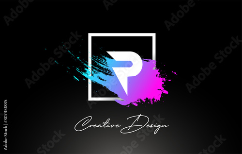 P Artistic Brush Letter Logo Design in Purple Blue Colors Vector