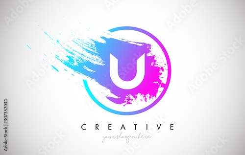 U Artistic Brush Letter Logo Design in Purple Blue Colors Vector